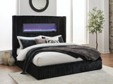 Agrander Black Queen Upholstered Bed with Fireplace and Wireless Audio