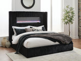 Agrander Black Queen Upholstered Bed with Fireplace and Wireless Audio