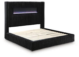 Agrander Black Queen Upholstered Bed with Fireplace and Wireless Audio (Online Special Price)