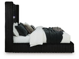 Agrander Black Queen Upholstered Bed with Fireplace and Wireless Audio