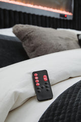 Agrander Black King Upholstered Bed with Fireplace and Wireless Audio