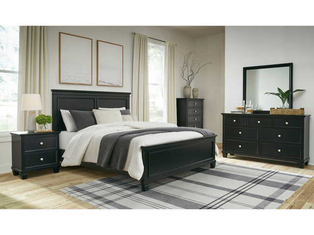 Lanolee Black Queen Panel Bed with Mirrored Dresser and Nightstand - Ornate Home