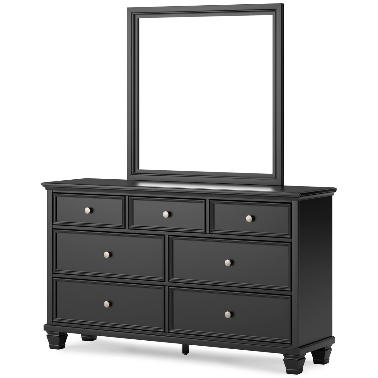 Lanolee Black King Panel Bed with Mirrored Dresser and Nightstand - Ornate Home