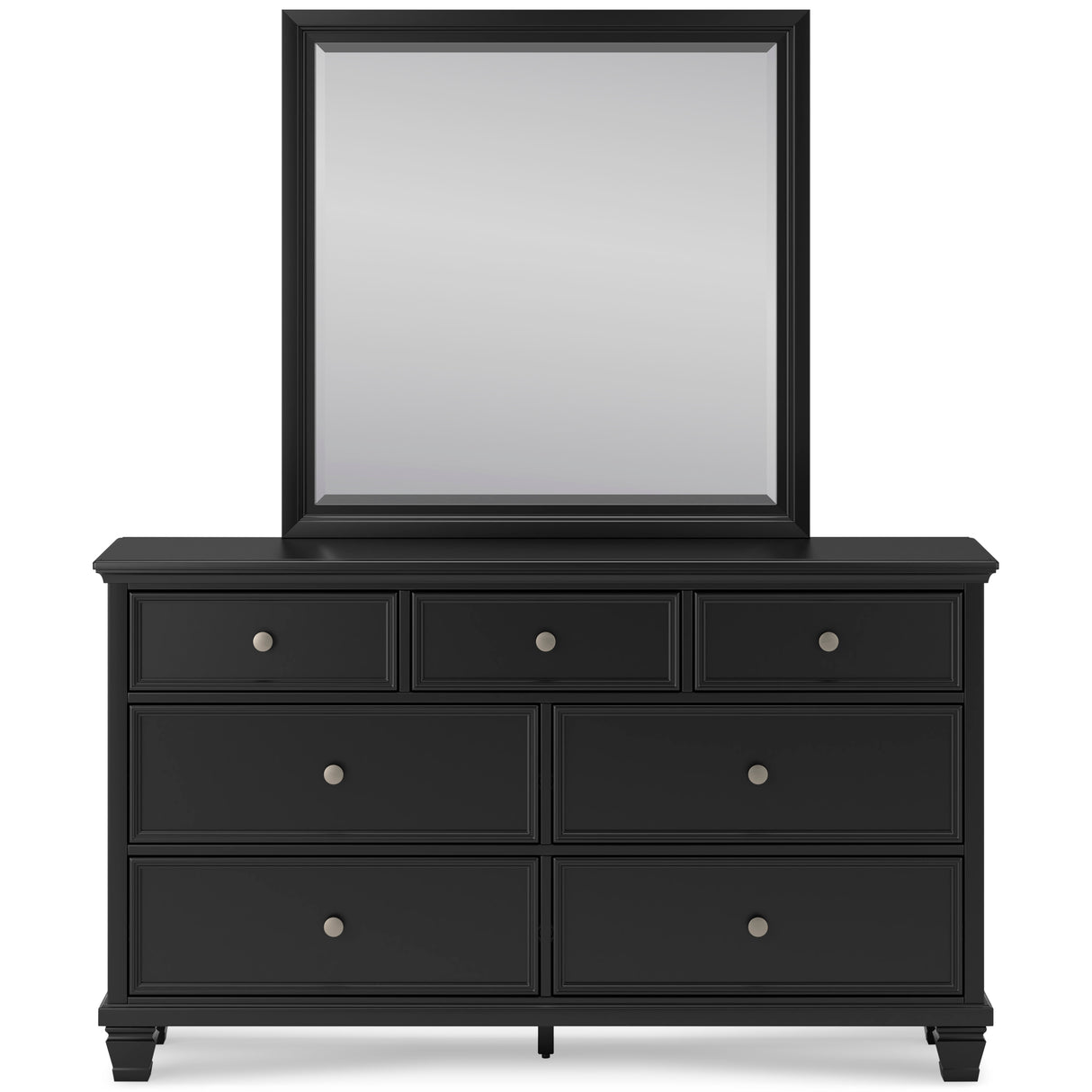 Lanolee Black King Panel Bed with Mirrored Dresser and Nightstand - Ornate Home