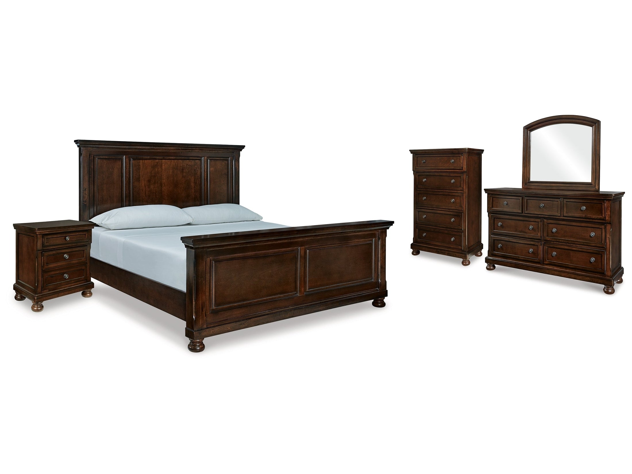 Porter Rustic Brown King Panel Bedroom Set with Dresser, Mirror, Chest and Nightstand - Ornate Home