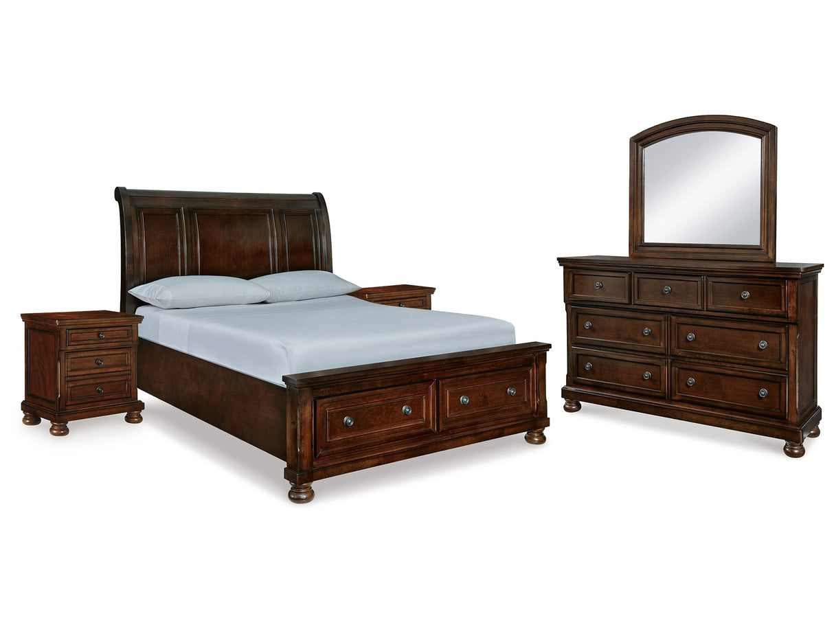 Porter Rustic Brown Queen Storage Bedroom Set with Dresser, Mirror and 2 Nightstands - Ornate Home