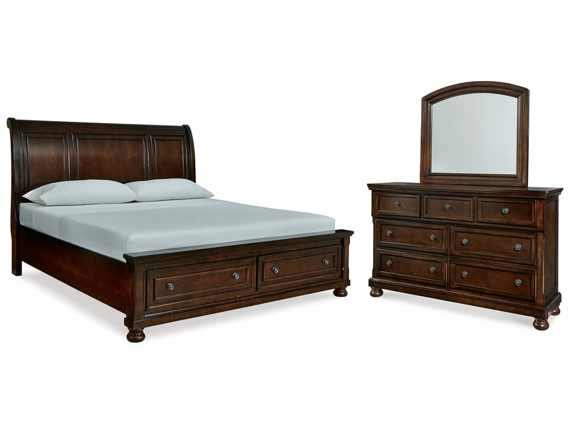 Porter Rustic Brown King Sleigh Storage Bedroom Set with Dresser and Mirror - Ornate Home