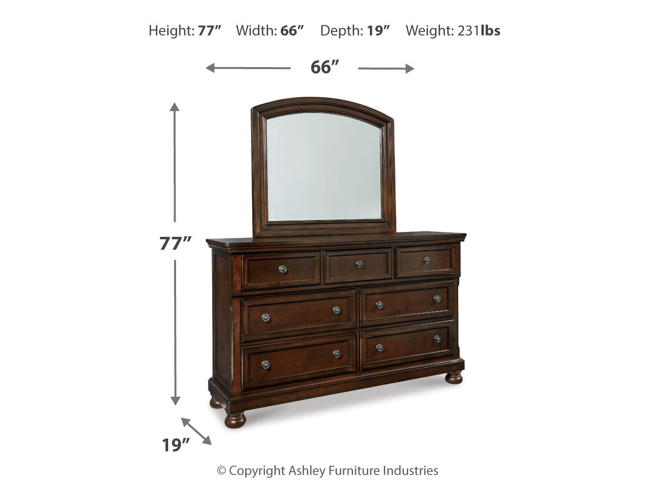 Porter Rustic Brown Queen Storage Bedroom Set with Dresser, Mirror and 2 Nightstands - Ornate Home