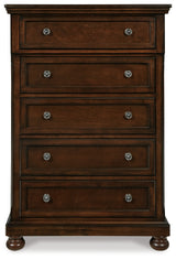 Porter California King Panel Bedroom Set with Dresser, Mirror, Chest and 2 Nightstands - Ornate Home