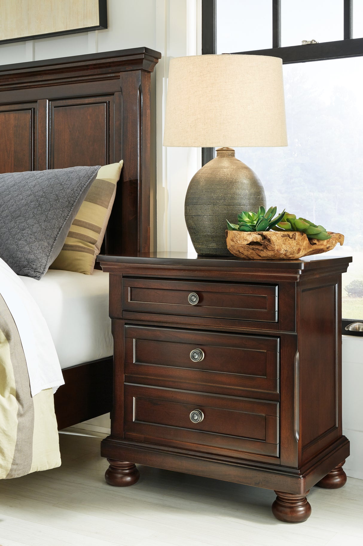 Porter Rustic Brown Queen Sleigh Storage Bedroom Set with Dresser, Mirror and Nightstand - Ornate Home