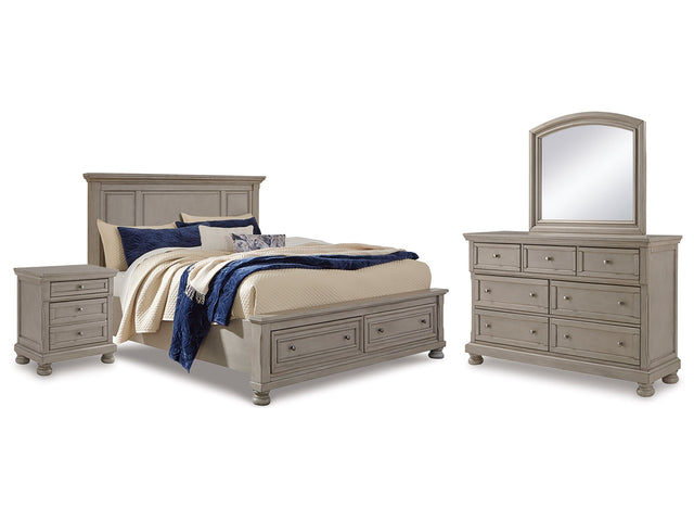 Lettner Light Gray Queen Panel Storage Bedroom Set with Dresser, Mirror and Nightstand - Ornate Home