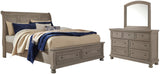 Lettner Light Gray Queen Sleigh Storage Bed, Dresser and Mirror