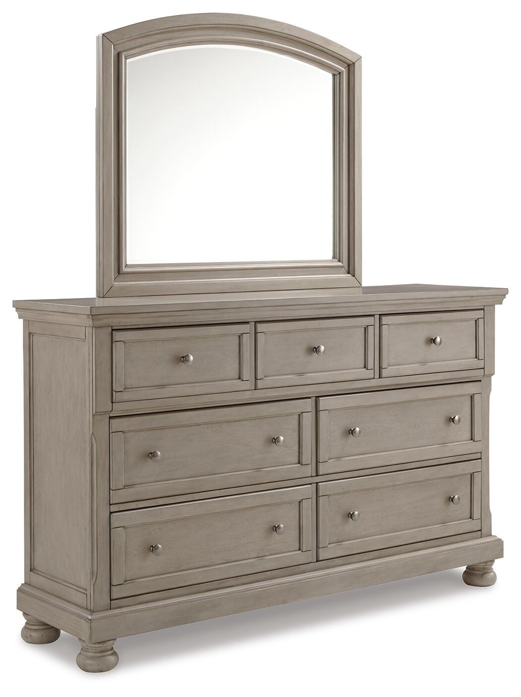 Lettner Light Gray Queen Sleigh Storage Bed, Dresser and Mirror