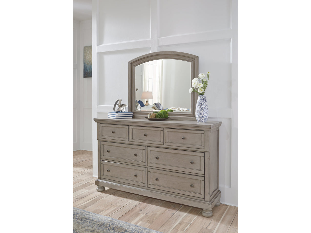 Lettner Light Gray King Panel Bedroom Set with Dresser, Mirror and 2 Nightstands - Ornate Home