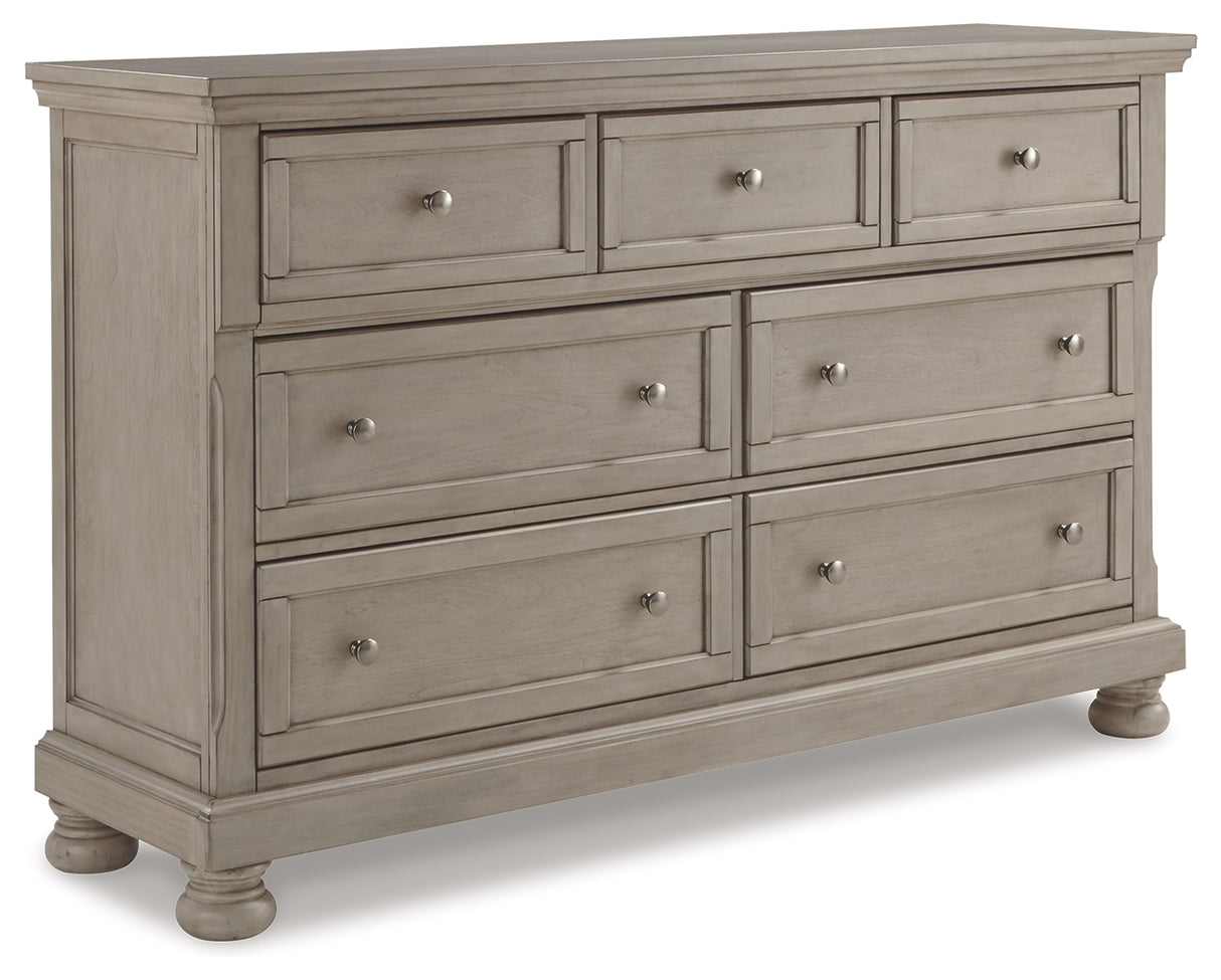 Lettner Light Gray California King Panel Bedroom Set with Dresser, Chest and 2 Nightstands - Ornate Home