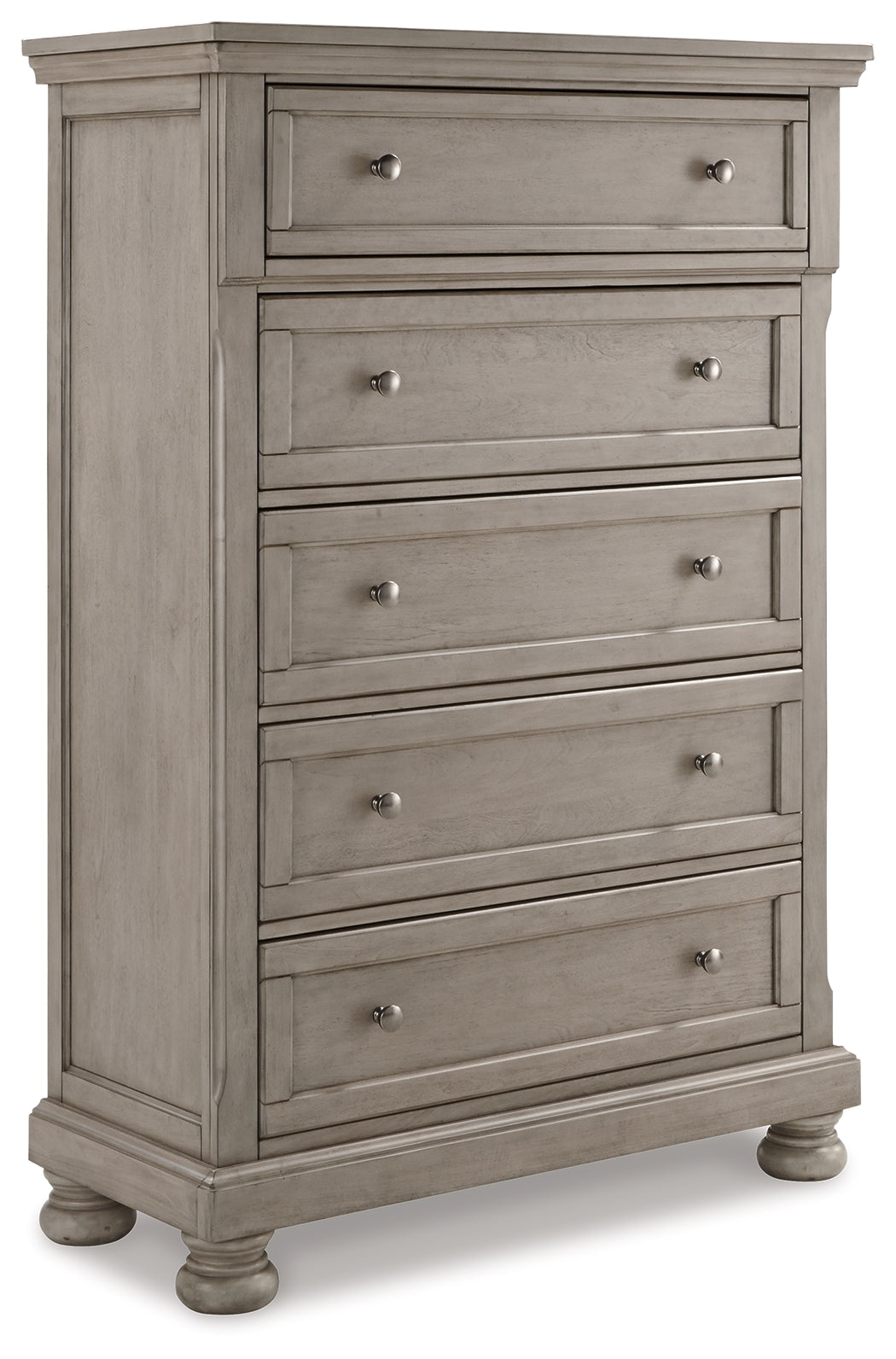 Lettner Light Gray California King Panel Bedroom Set with Dresser, Chest and 2 Nightstands - Ornate Home