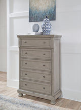 Lettner Light Gray California King Panel Bedroom Set with Dresser, Chest and 2 Nightstands - Ornate Home