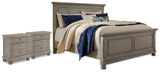 Lettner Light Gray California King Panel Bed and 2 Nightstands