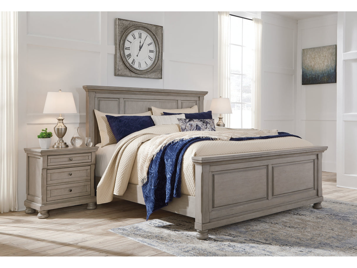 Lettner Light Gray King Panel Bedroom Set with Dresser, Mirror and 2 Nightstands - Ornate Home