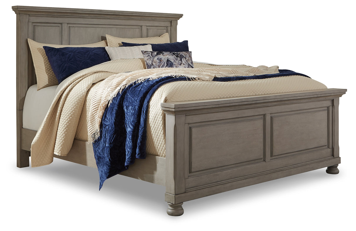 Lettner Light Gray California King Panel Bedroom Set with Dresser, Chest and 2 Nightstands - Ornate Home