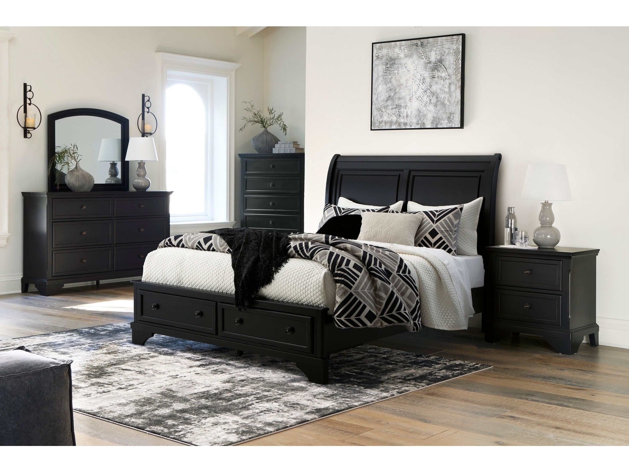 Chylanta Black Cal. King Sleigh Storage Bedroom Sets - Ornate Home