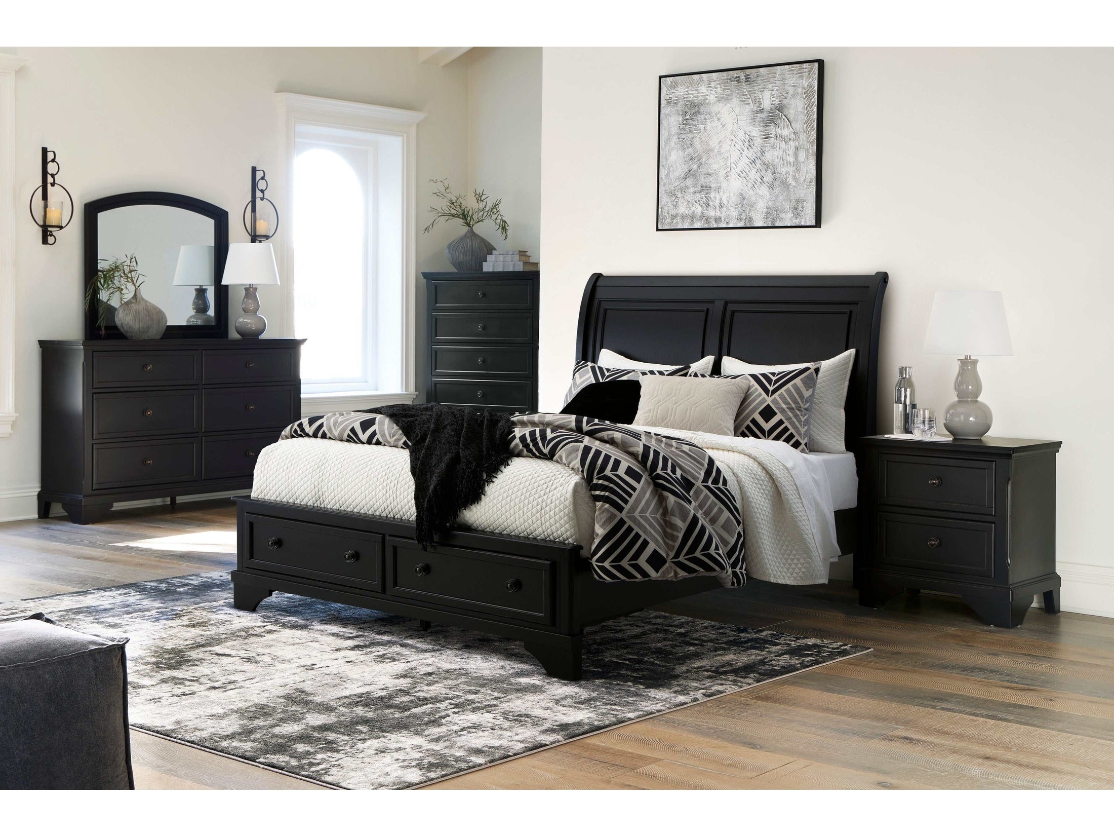 Chylanta Black Queen Sleigh Storage Bedroom Sets - Ornate Home