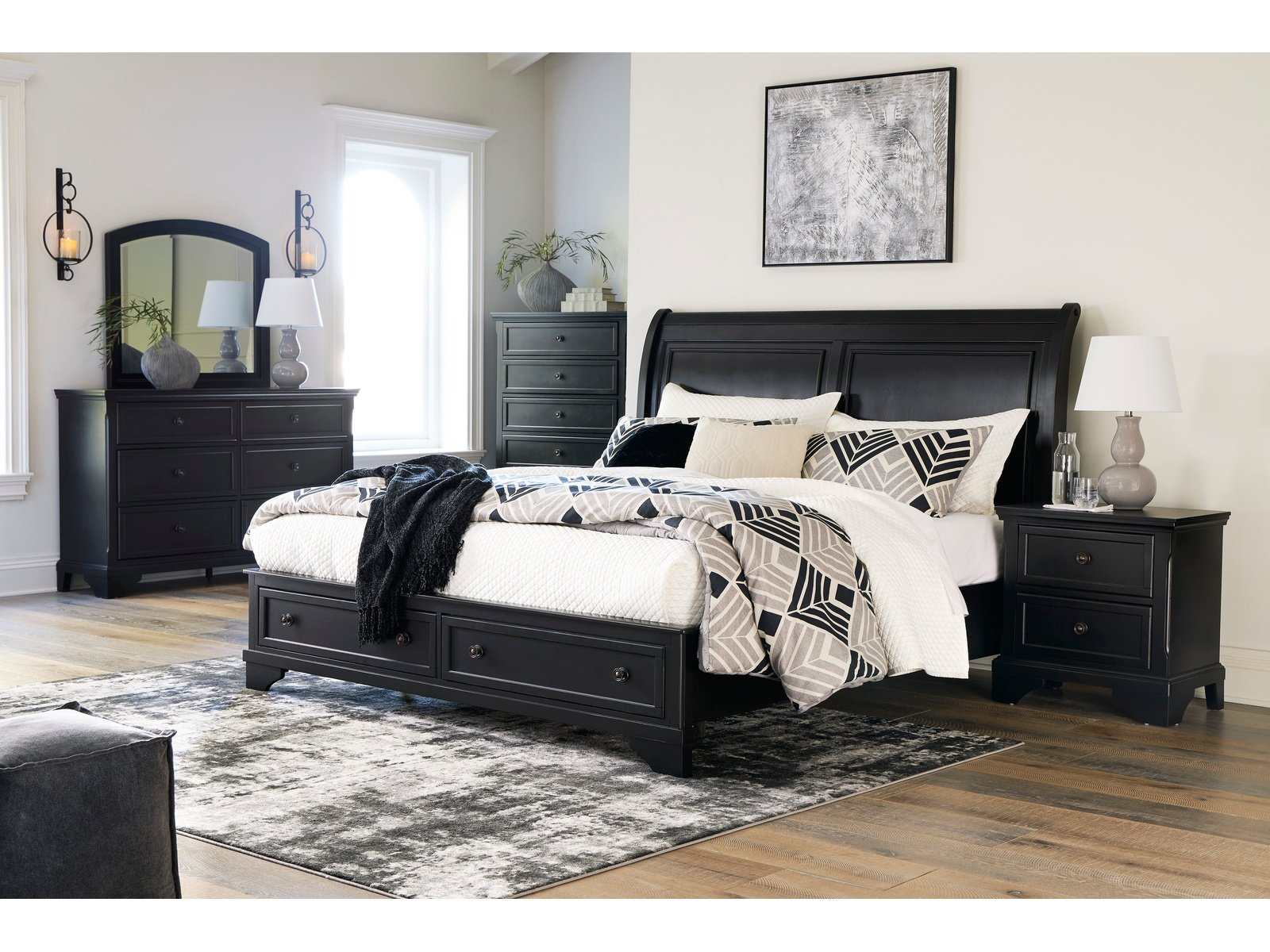 Chylanta Black King Sleigh Storage Bedroom Sets - Ornate Home