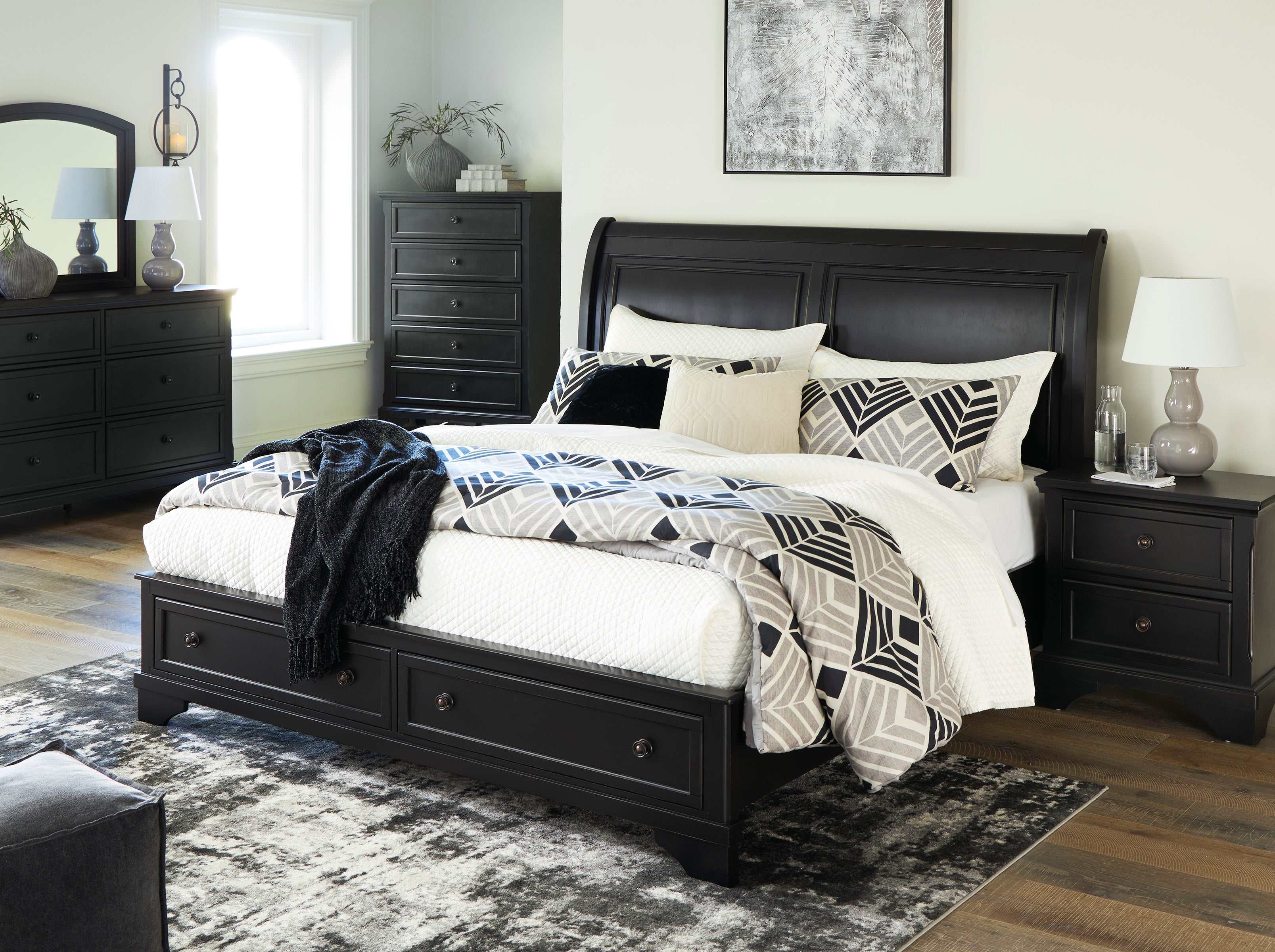 Chylanta Black King Sleigh Storage Bed - Ornate Home