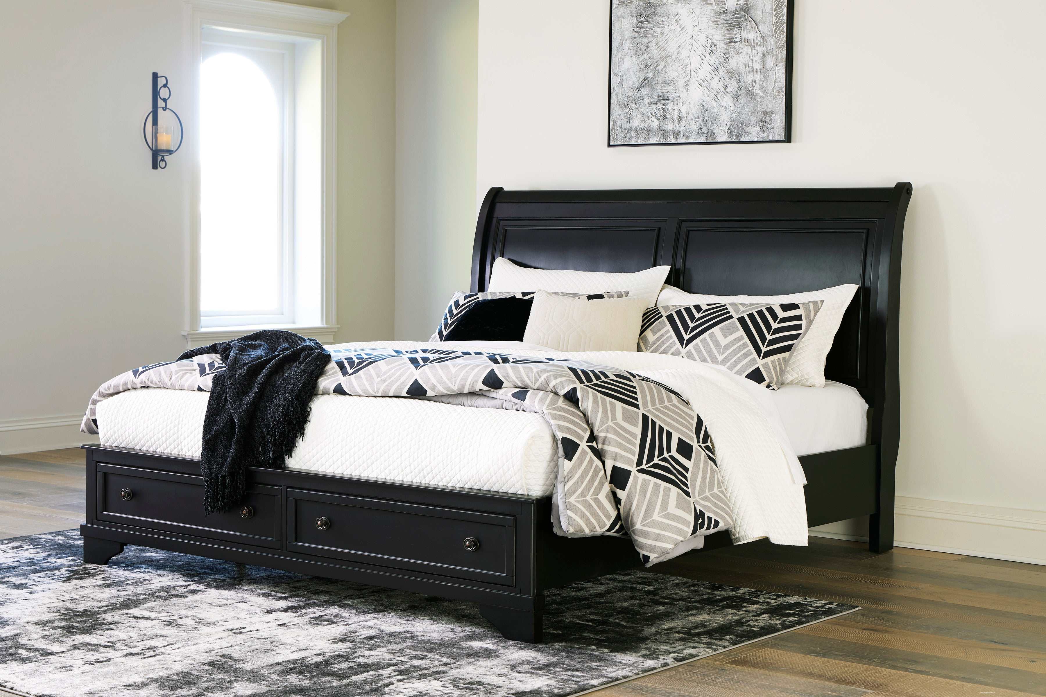 Chylanta Black King Sleigh Storage Bed - Ornate Home