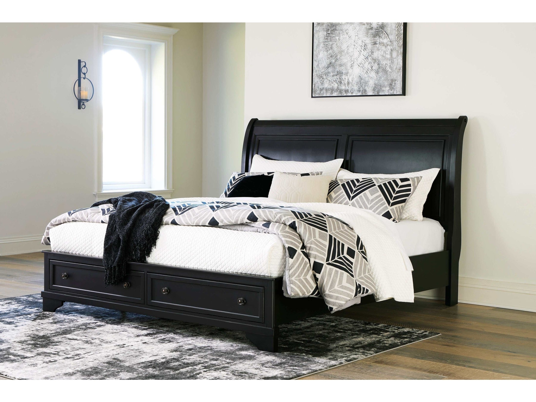 Chylanta Black Cal. King Sleigh Storage Bedroom Sets - Ornate Home