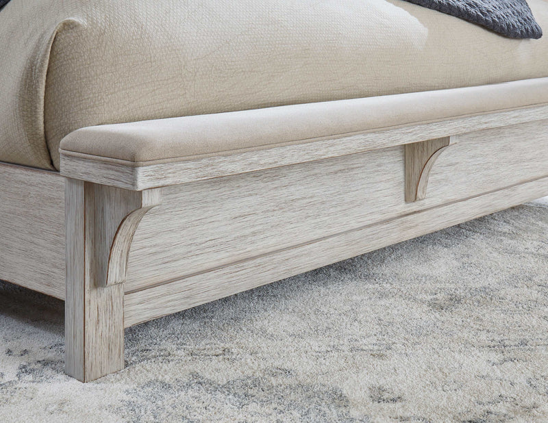 Brashland White Queen Panel Bed w/ Built-In Uph. Bench