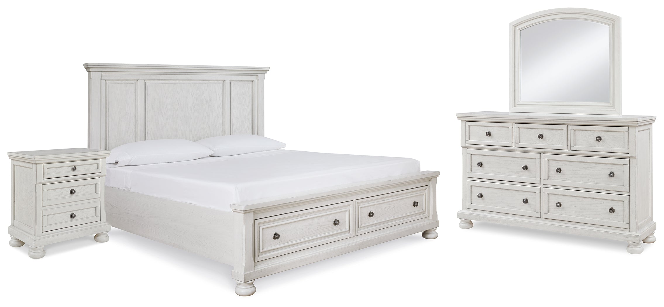 Robbinsdale White Queen Storage Bedroom Set with Dresser, Mirror and Nightstand - Ornate Home