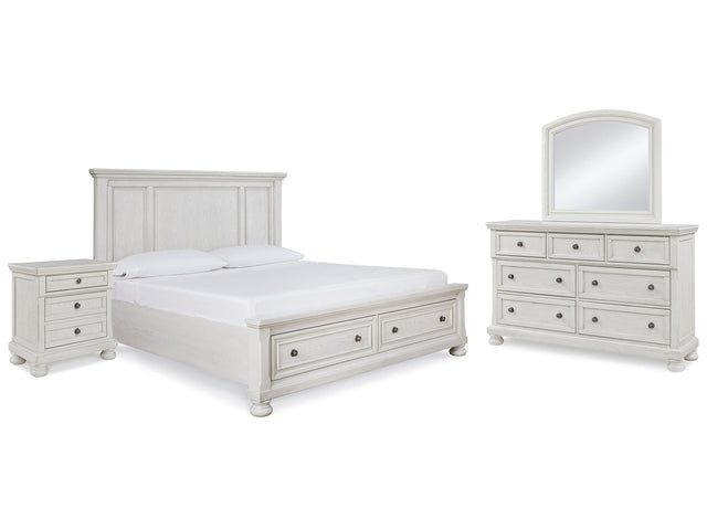 Robbinsdale White Queen Storage Bedroom Set with Dresser, Mirror and Nightstand - Ornate Home