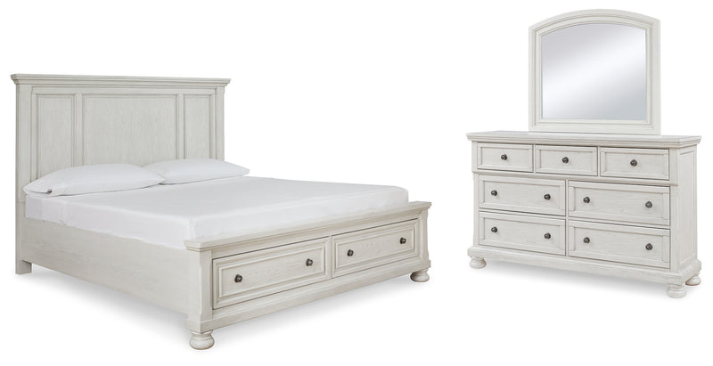 Robbinsdale White Queen Panel Storage Bedroom Set with Dresser and Mirror - Ornate Home