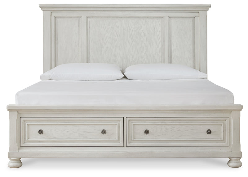 Robbinsdale White Queen Panel Storage Bedroom Set with Dresser and Mirror - Ornate Home