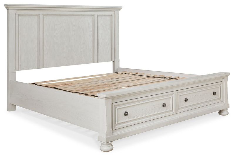 Robbinsdale White Queen Panel Storage Bedroom Set with Dresser and Mirror - Ornate Home