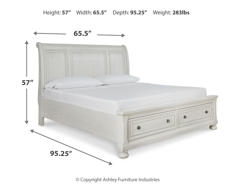 Robbinsdale White Queen Sleigh Storage Bedroom Set with Dresser and Mirror - Ornate Home