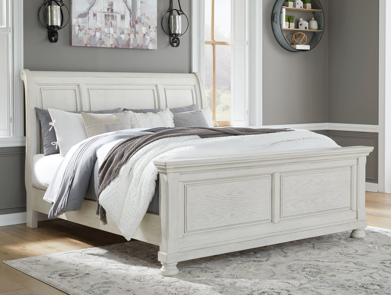 Robbinsdale Antique White King Sleigh Bed - Ornate Home