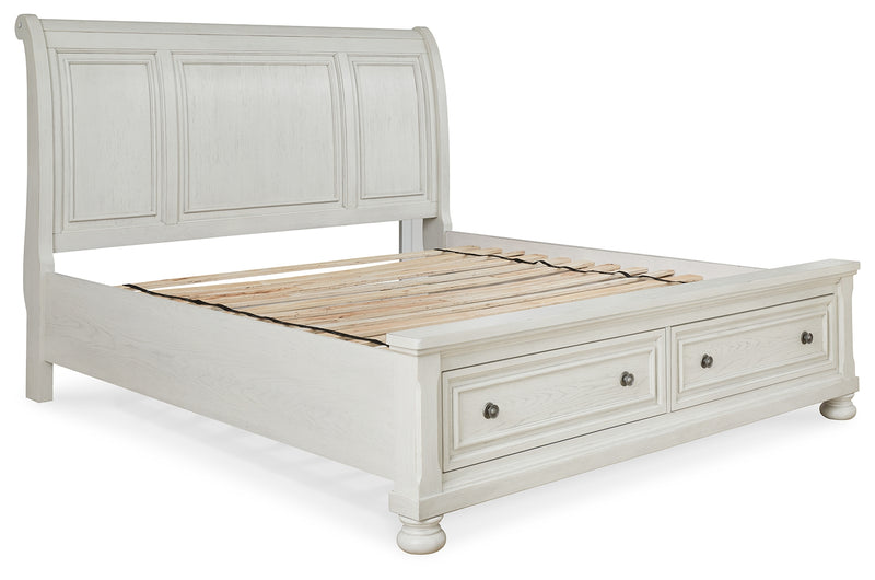 Robbinsdale White King Sleigh Storage Bedroom Set with Dresser and Mirror - Ornate Home