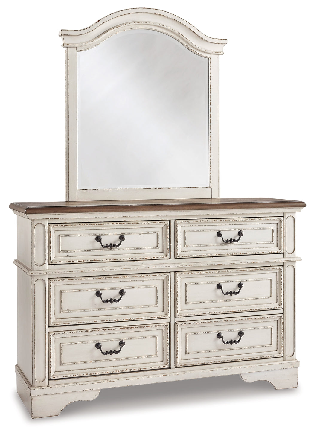 Realyn Two-tone Full Panel Bedroom Set with Dresser, Mirror, 3-Piece Vanity and Nightstand - Ornate Home