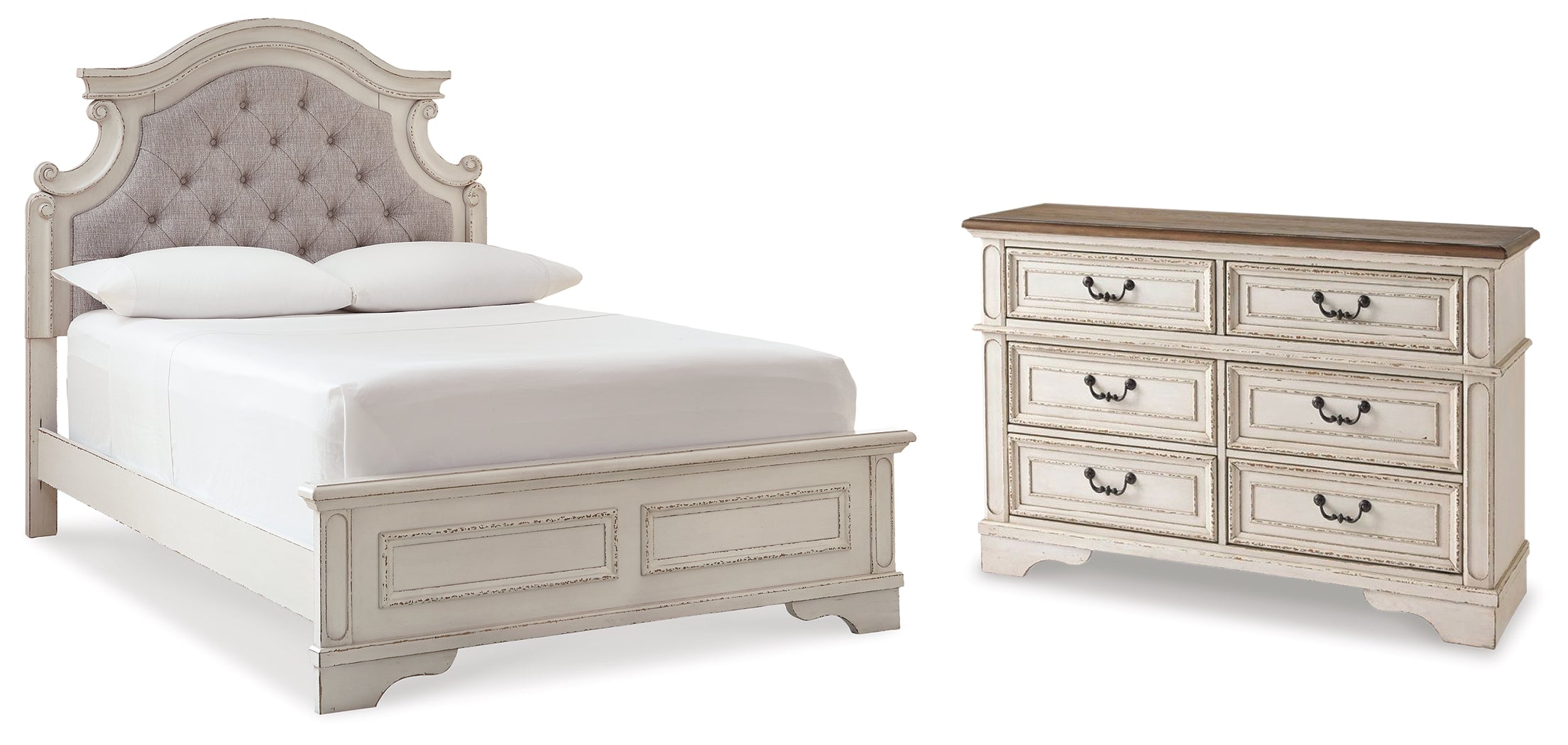 Realyn Two-tone Full Upholstered Panel Bedroom Set with Dresser - Ornate Home