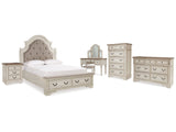 Realyn Two-tone Queen Upholstery Panel Bedroom Set with Dresser, Chest, Nightstand, and Vanity Set - Ornate Home