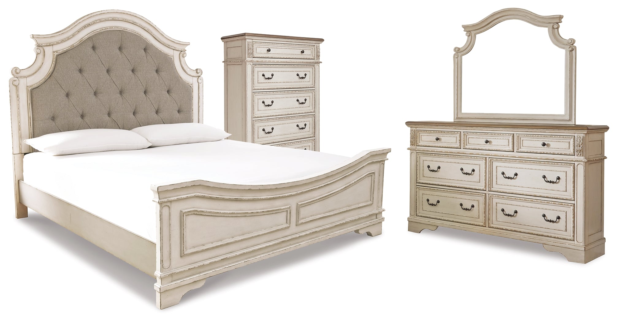 Realyn Two-tone Queen Panel Bedroom Set with Dresser, Mirror and Chest - Ornate Home