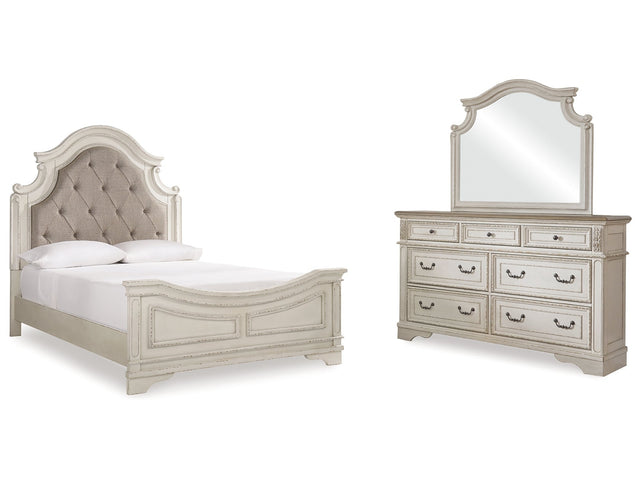 Realyn Two-tone Queen Upholstered Panel Bedroom Set with Dresser and Mirror - Ornate Home