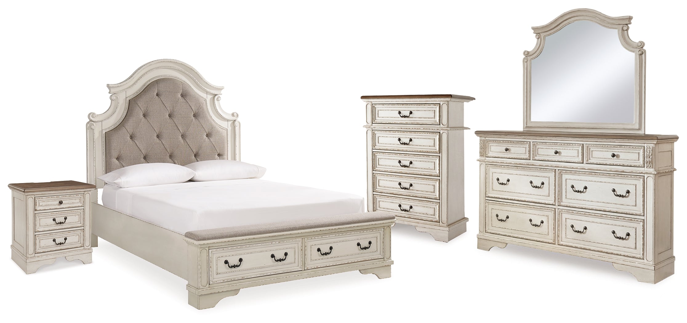 Realyn Two-tone Queen Panel Bedroom Set with Dresser, Mirror, Chest and Nightstand - Ornate Home