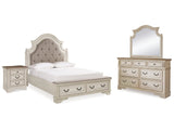 Realyn Two-tone Queen Upholstery Panel Bedroom Set with Dresser, Mirror and Nightstand - Ornate Home