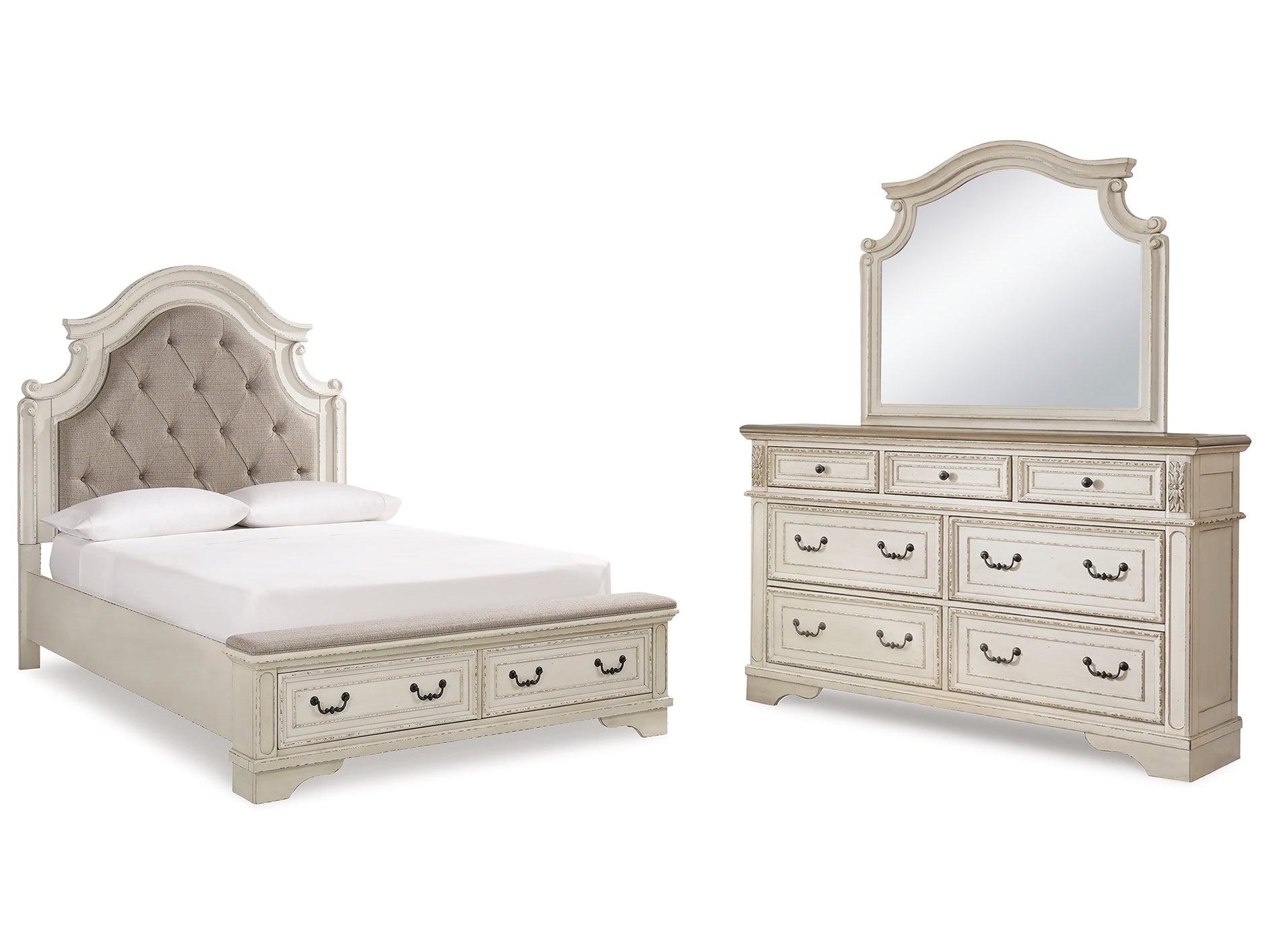 Realyn Two-tone Queen Storage Bedroom Set with Dresser and Mirror - Ornate Home