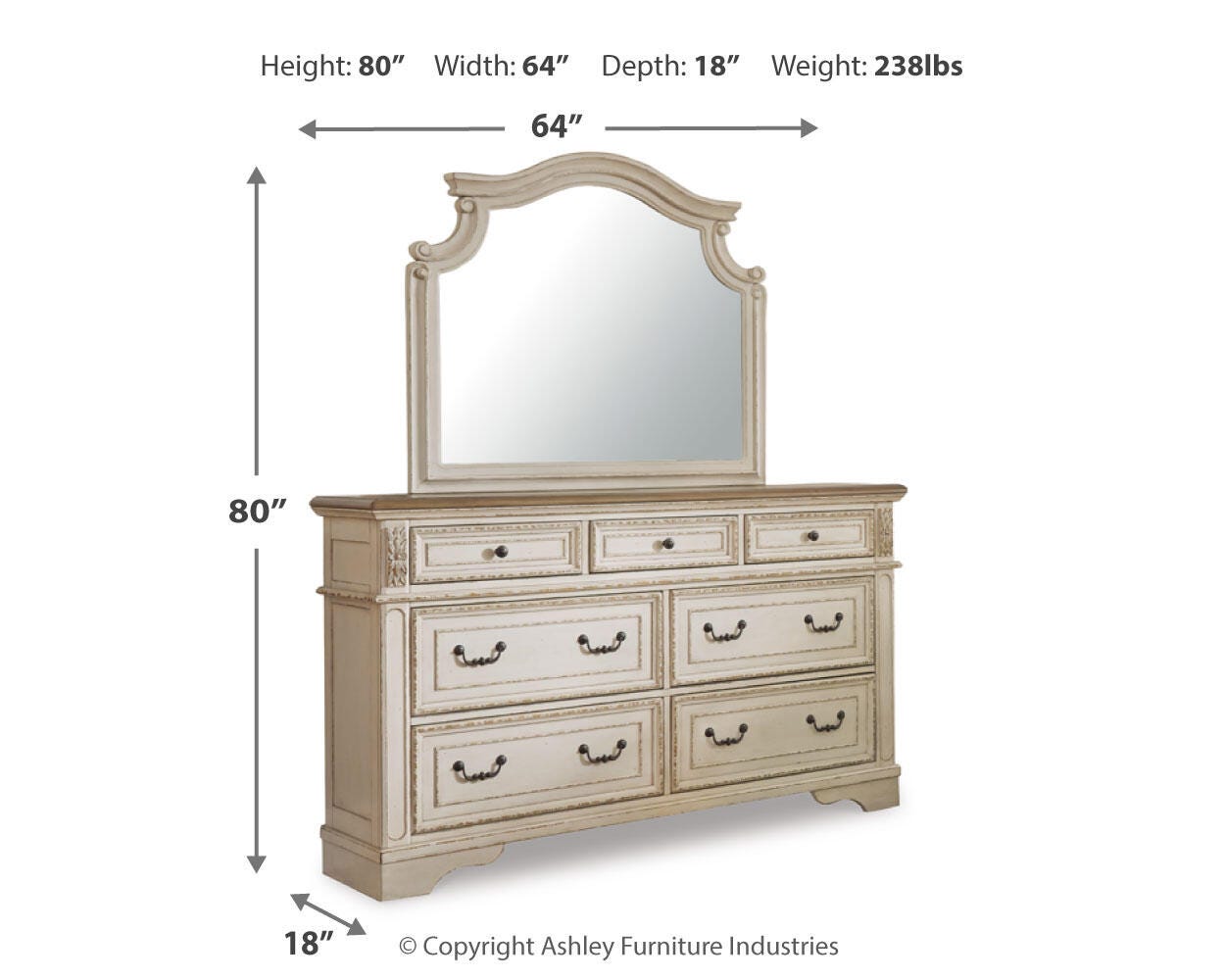 Realyn Two-tone King Panel Bed, Dresser, Mirror and Nightstand