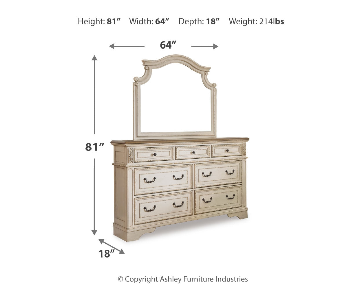 Realyn Two-tone Queen Upholstered Panel Bedroom Set with Dresser and Mirror - Ornate Home