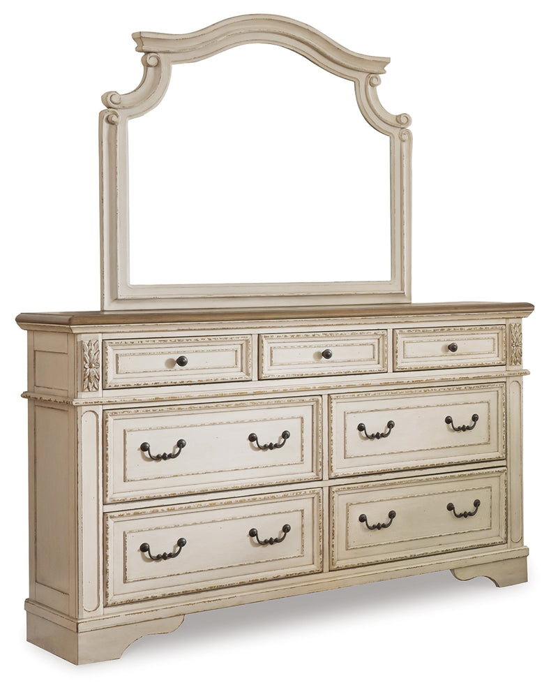 Realyn Two-tone Queen Upholstered Panel Bedroom Set with Dresser, Mirror, Chest and Nightstand - Ornate Home